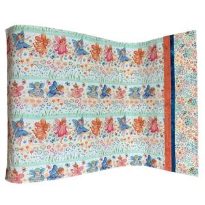 One Homemade Whimsical Floral Fairy Pillowcase Orange Blue Trim Standard/Queen